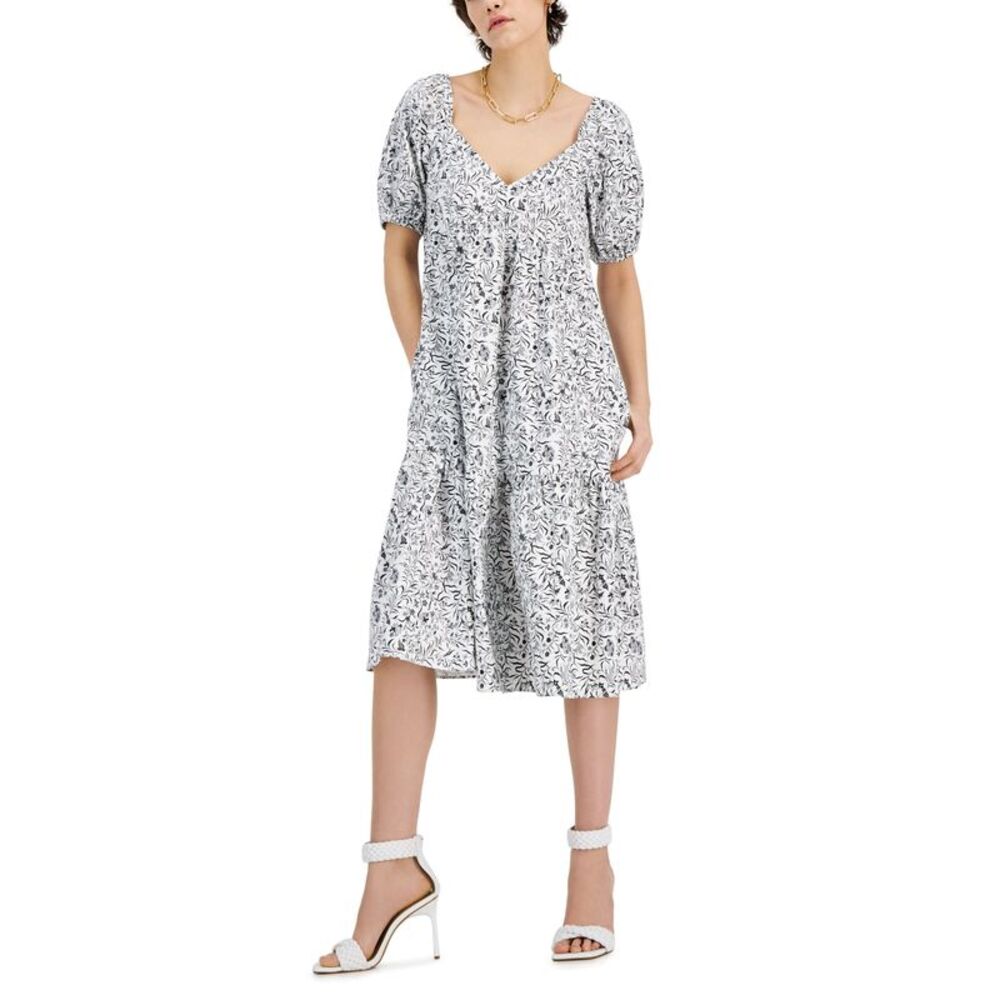 INC International Concepts Petite Cotton Tiered Midi Dress